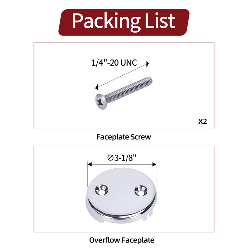 PRIMSOPH Two Hole Overflow Faceplate Tub Drain Trim Kit Conversion Kit Assembly Universal Fine Coarse Thread Replacement Chrome - Image 5